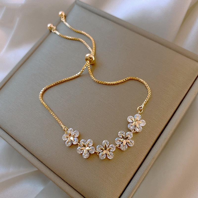 Luxury Rhinestone Bracelets for Women | Fashion Statement Gold Color Flower Bracelet | Jewelry Gifts